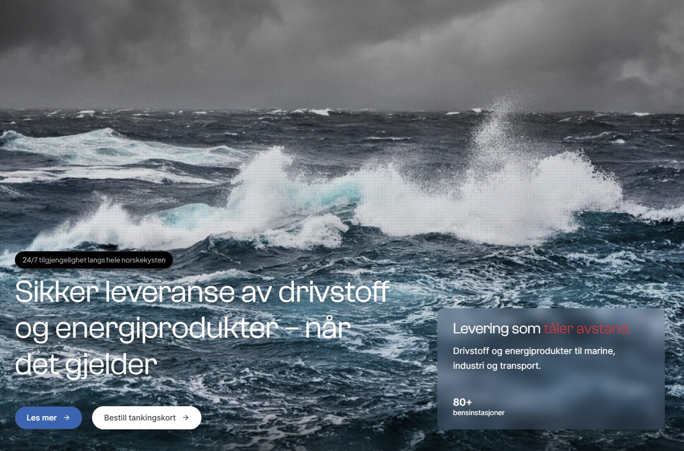 Bunker Oil nettside med bølger og drivstoffleveranse